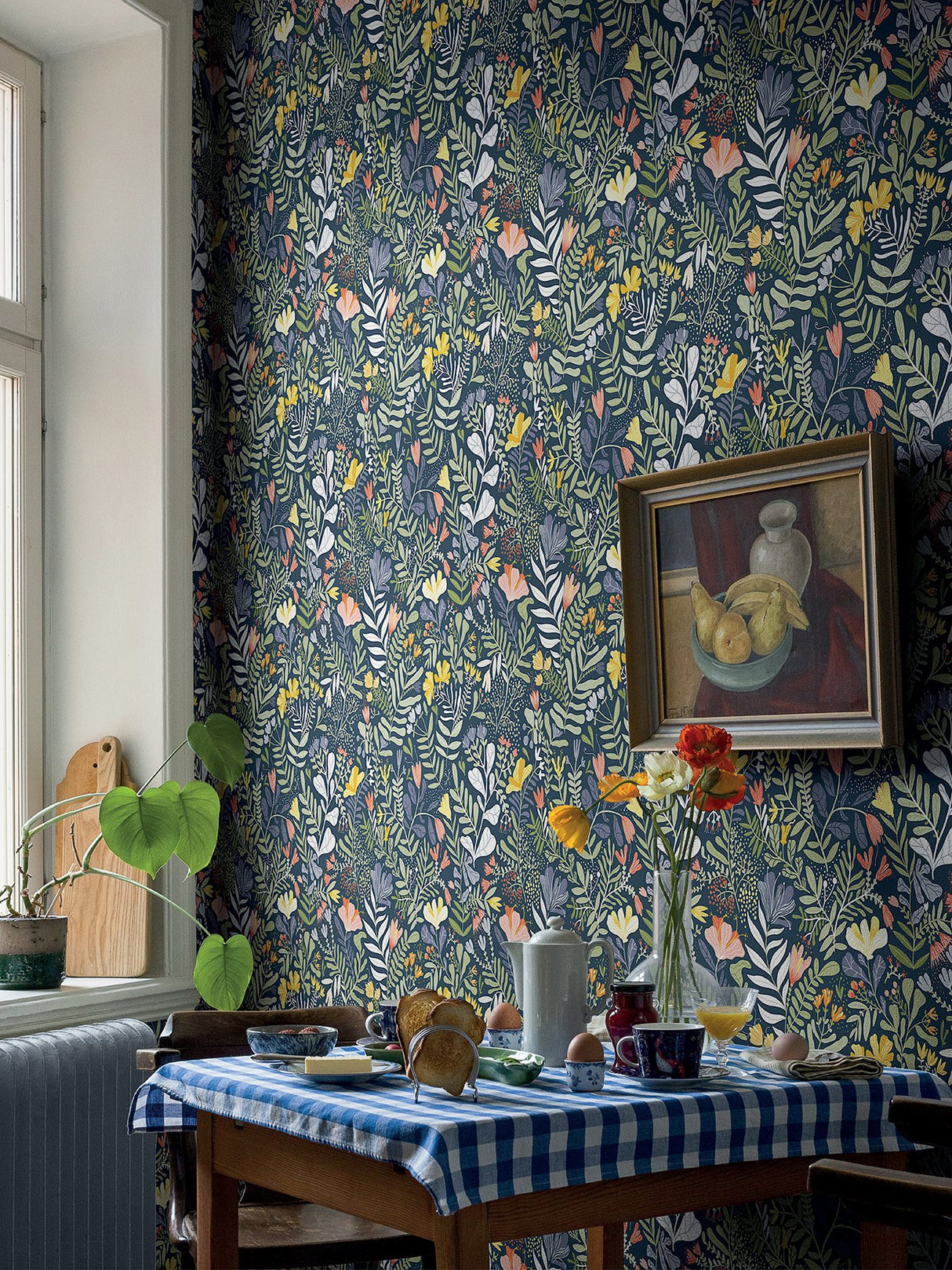 Brittsommar Navy Blue Woodland Floral Wallpaper with Botanical Flowers Motif, Modern Non Woven - A-Street Prints 2999-55010