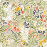 Brittsommar Beige Green Woodland Floral Wallpaper with Modern Botanical Flowers Motif - A-Street Prints 2999-55011