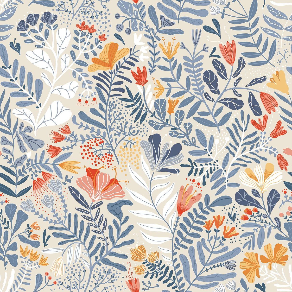 Brittsommar Light Blue Woodland Floral Wallpaper with Modern Botanical Flowers - Brewster 2999-55013