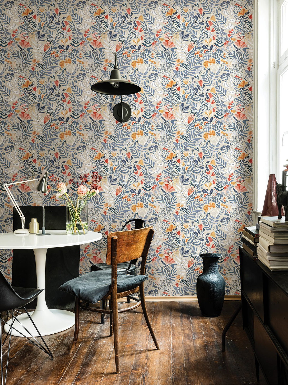 Brittsommar Light Blue Woodland Floral Wallpaper with Modern Botanical Flowers - Brewster 2999-55013