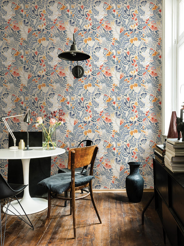 Brittsommar Light Blue Woodland Floral Wallpaper with Modern Botanical Flowers - Brewster 2999-55013
