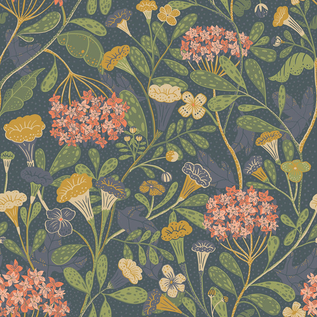 Hybbe Blue Hydrangea Garden Wallpaper with Botanical Floral Pattern - A-Street Prints 2999-55020