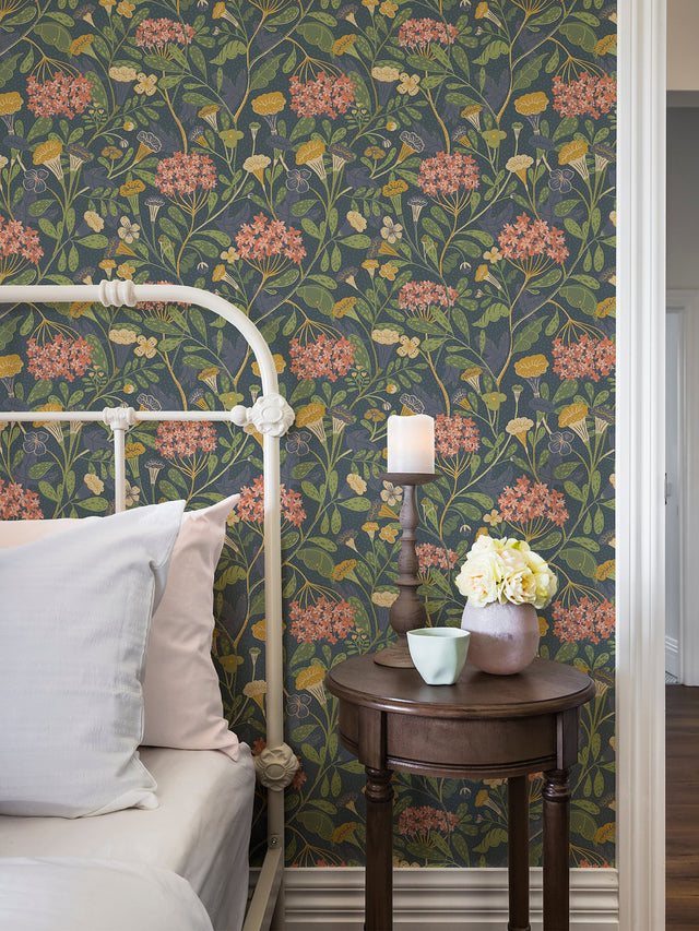 Hybbe Blue Hydrangea Garden Wallpaper with Botanical Floral Pattern - A-Street Prints 2999-55020