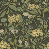 Hybbe Dark Green Hydrangea Garden Wallpaper with Botanical Flower Motif - A-Street Prints 2999-55022