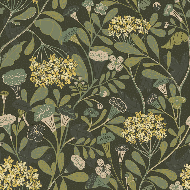 Hybbe Dark Green Hydrangea Garden Wallpaper with Botanical Flower Motif - A-Street Prints 2999-55022