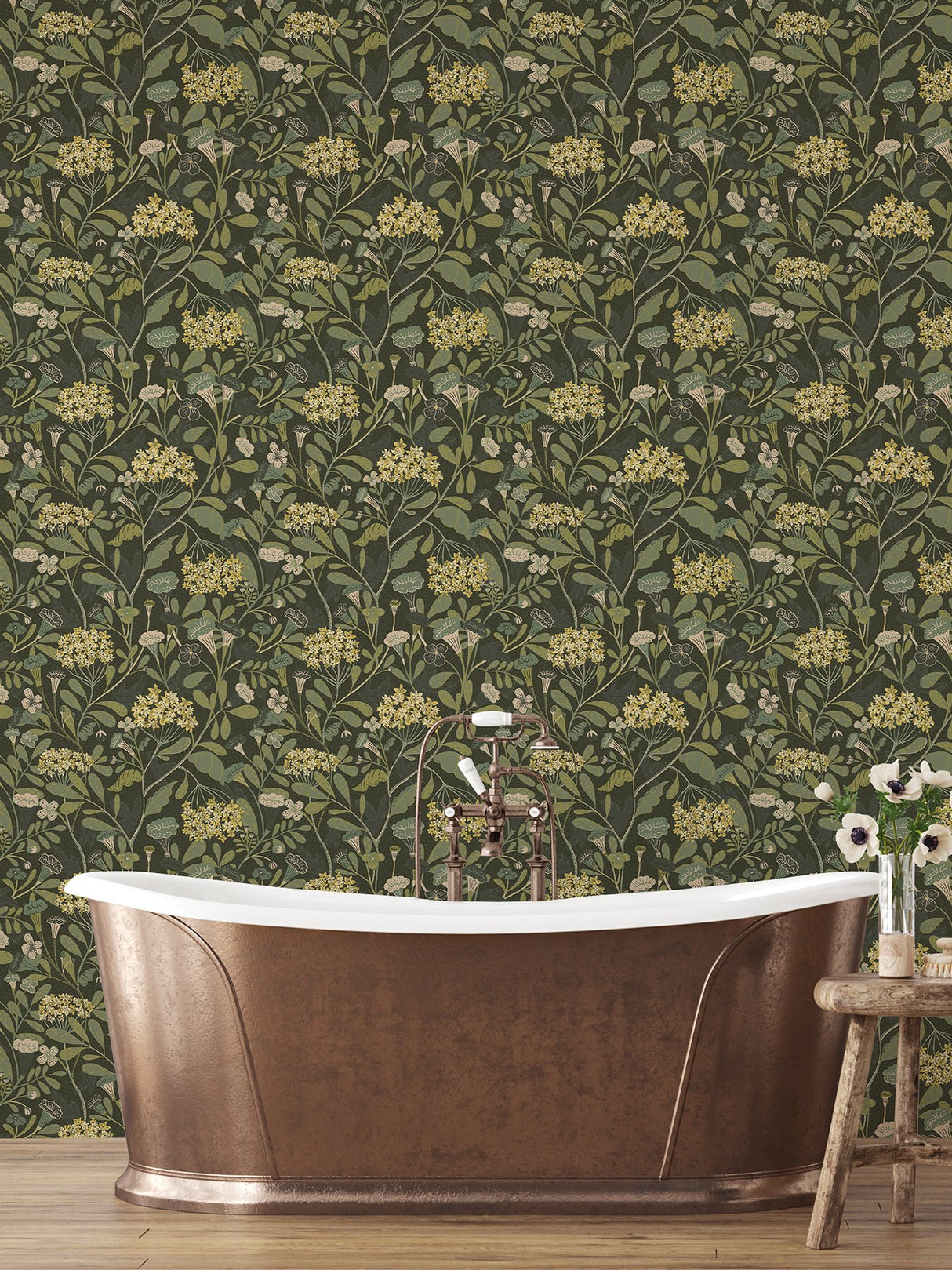 Hybbe Dark Green Hydrangea Garden Wallpaper with Botanical Flower Motif - A-Street Prints 2999-55022