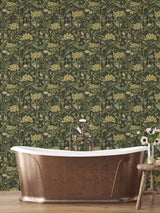 Hybbe Dark Green Hydrangea Garden Wallpaper with Botanical Flower Motif - A-Street Prints 2999-55022