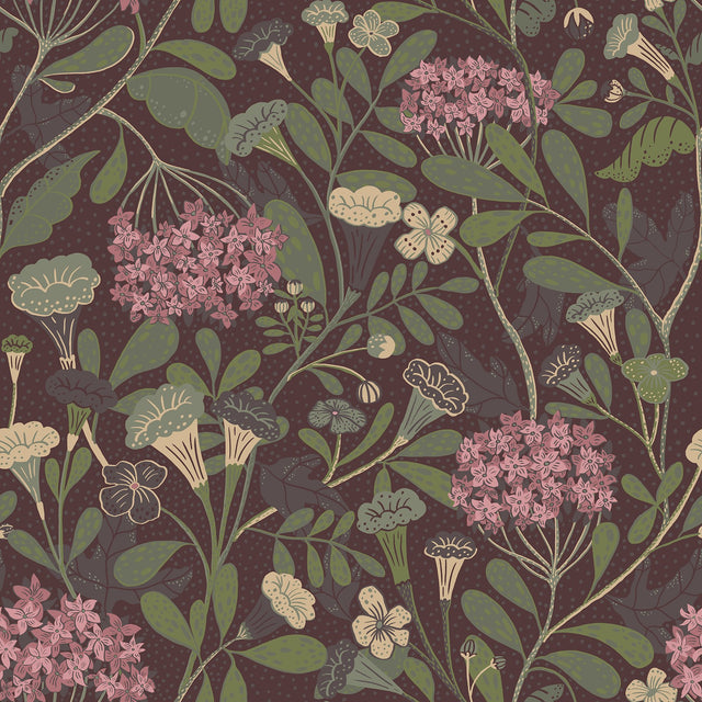 Hybbe Purple Garden Wallpaper with Botanical Floral Pattern - A-Street Prints 2999-55024