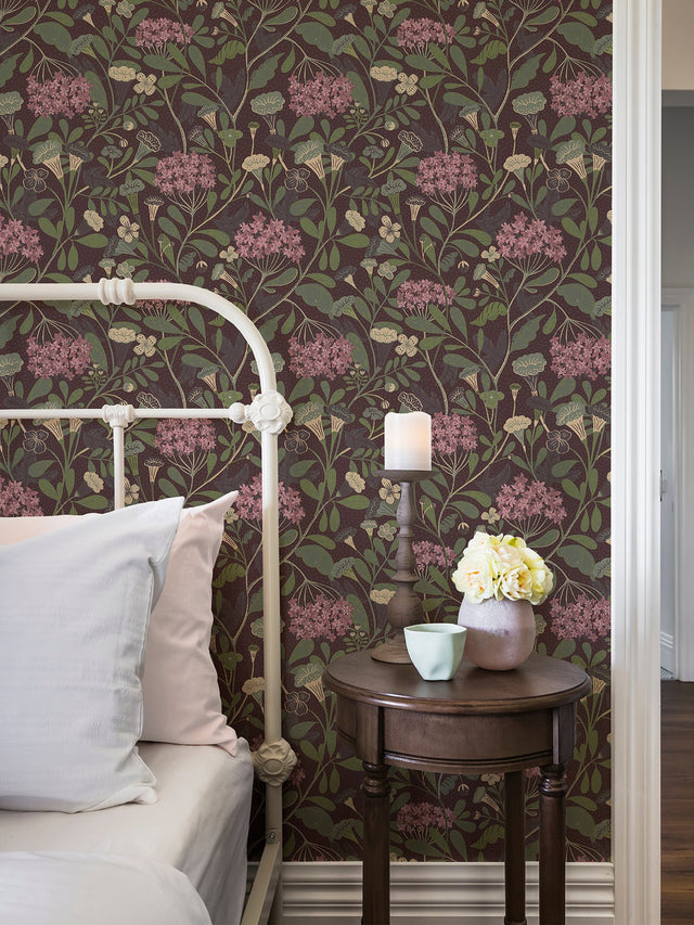 Hybbe Purple Garden Wallpaper with Botanical Floral Pattern - A-Street Prints 2999-55024