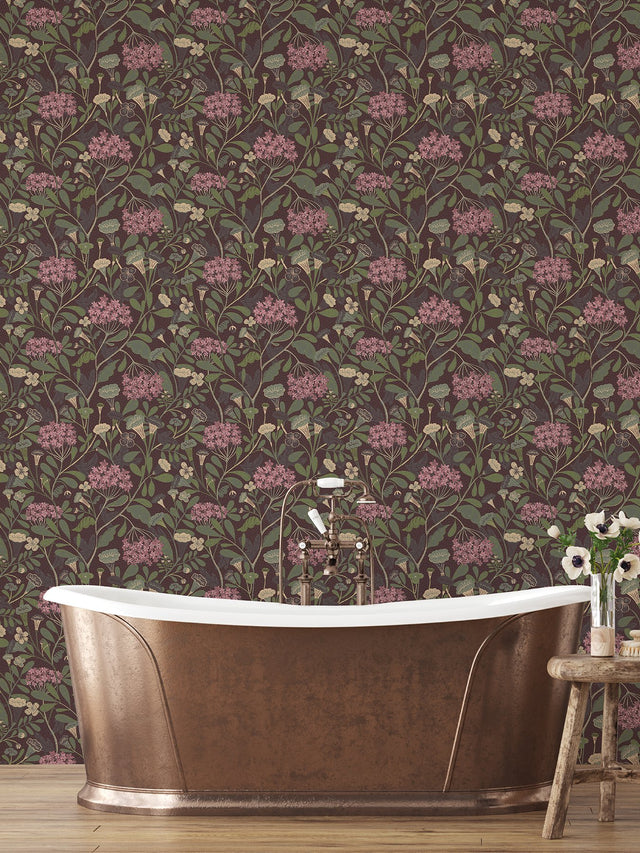 Hybbe Purple Garden Wallpaper with Botanical Floral Pattern - A-Street Prints 2999-55024