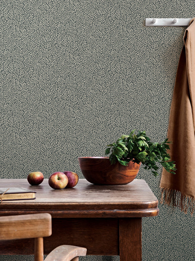 Anna Dark Blue Fern Trail Wallpaper with Botanical Leaves Motif, Scandinavian Non Woven Unpasted - A-Street Prints 2999-55032