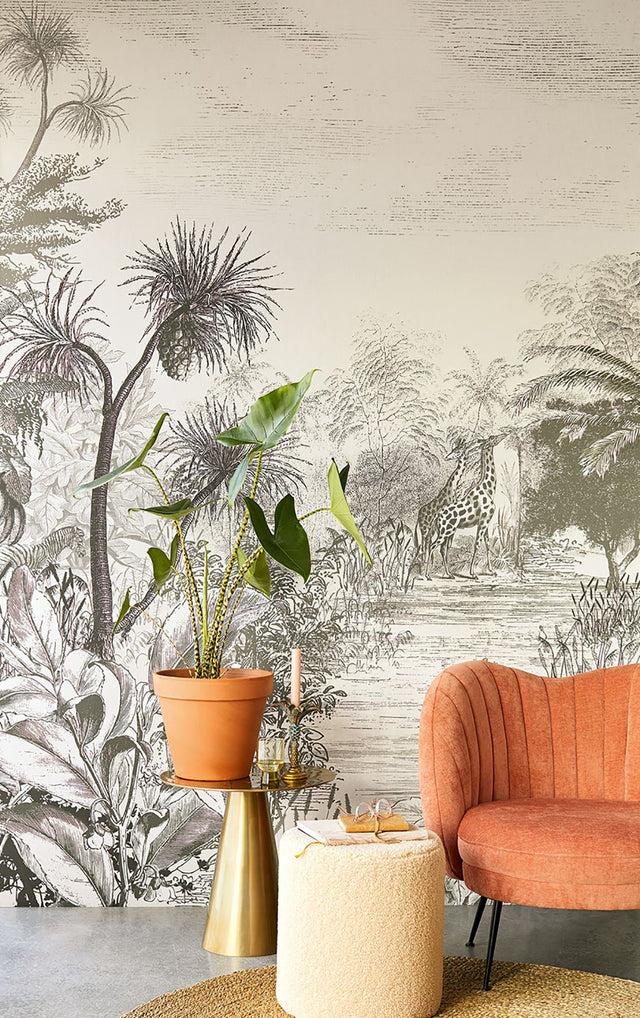 Giraffe Grey Scenic Graphics Wall Mural - Eijffinger EJ300621