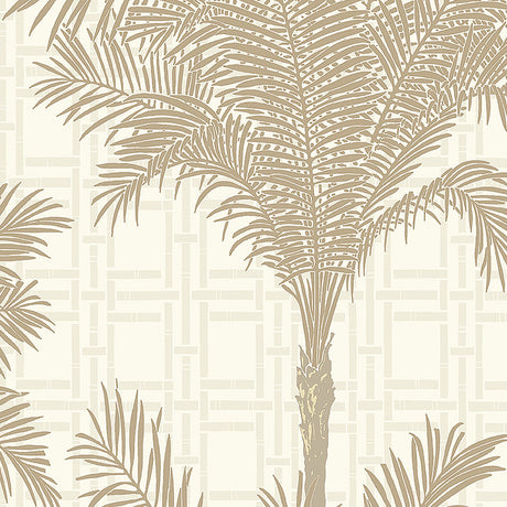 Copacabana Warm Silver palm tree and bamboo grid wallpaper by Boråstapeter for Schumacher