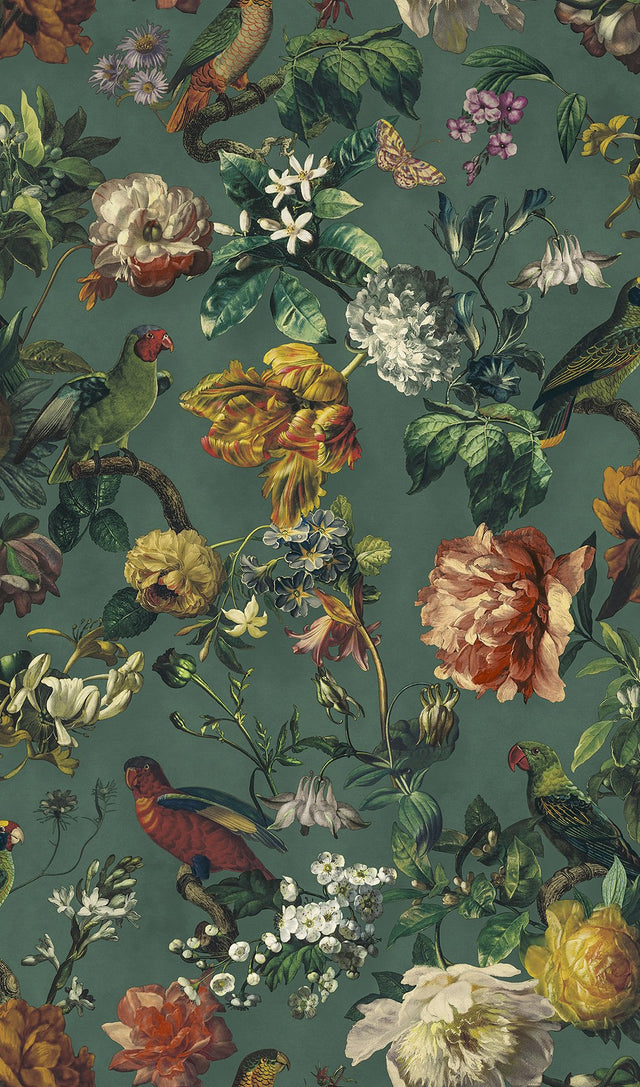 Claude Teal Floral Wallpaper