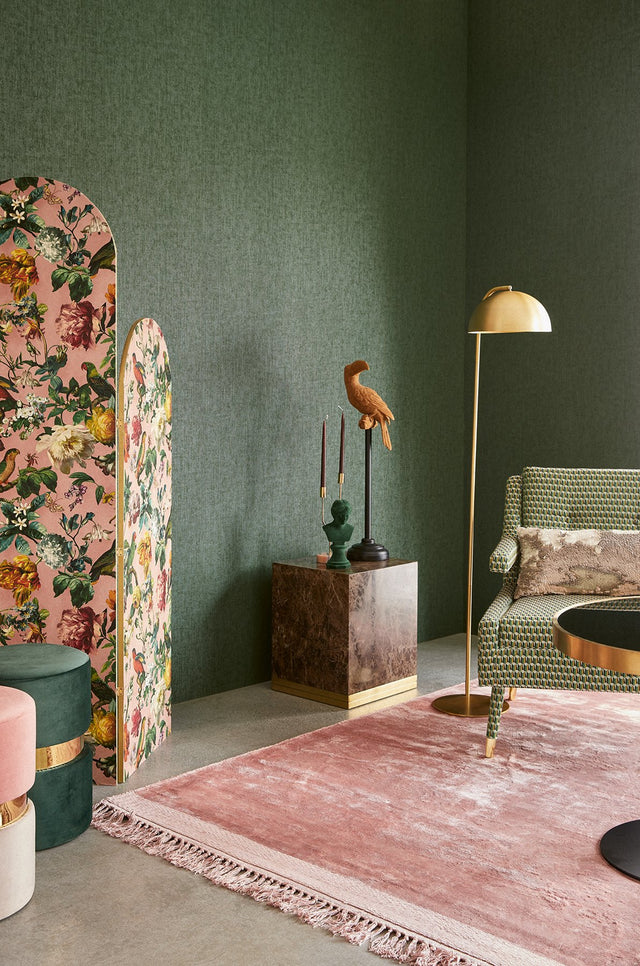 Leonardo Dark Green Flock Stripe Wallpaper