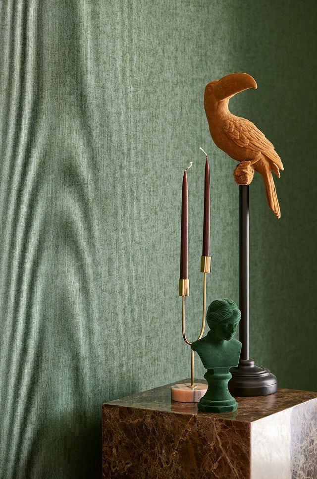 Leonardo Dark Green Flock Stripe Wallpaper
