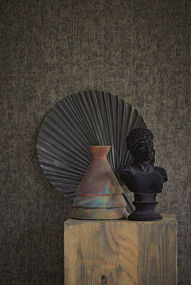 Leonardo Charcoal Flock Stripe Wallpaper