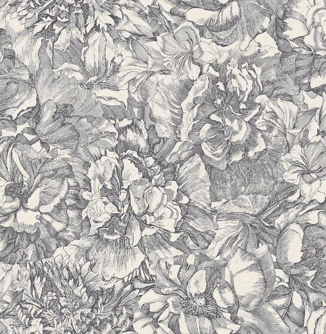 Auguste Charcoal Floral Wallpaper