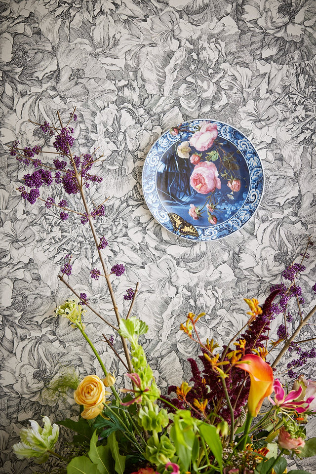 Auguste Charcoal Floral Wallpaper