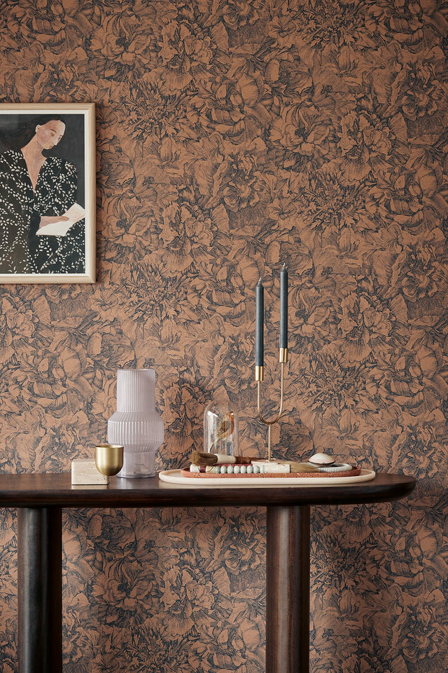 Auguste Copper Floral Wallpaper