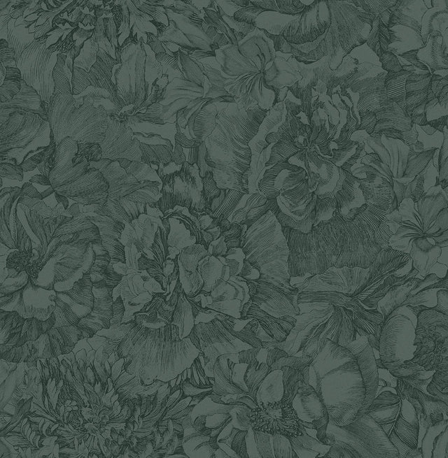 Auguste Dark Green Floral Wallpaper