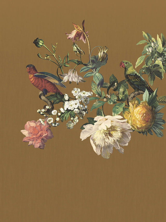 Big Birds Ochre Wall Mural with Vintage Botanical Floral Design - Eijffinger EJ307403