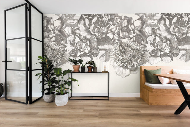 Flower Fall White Botanical Wall Mural with Modern Floral Pattern - Eijffinger EJ307404