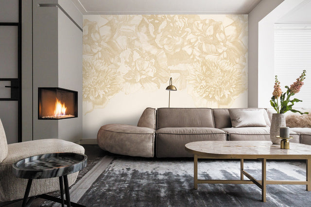 Flower Fall Gold Botanical Non Woven Wall Mural - Eijffinger EJ307405