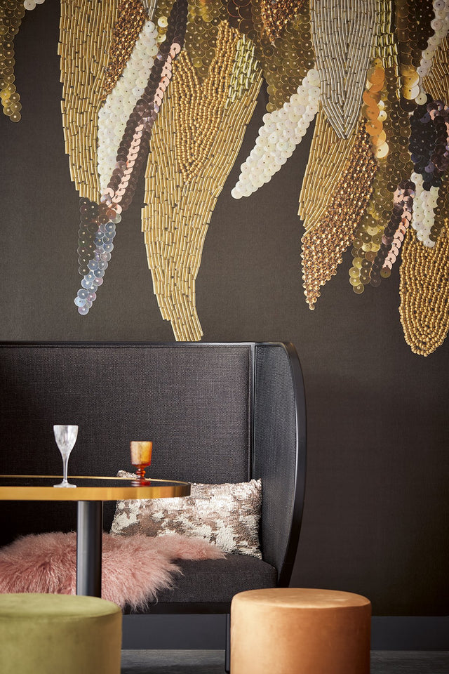 Left Fancy Feather Black Wall Mural with Glam Abstract Novelty Pattern - Eijffinger EJ307408