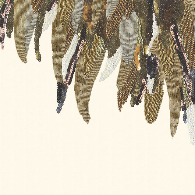 Left Fancy Feather Cream Wall Mural with Glam Abstract Novelty Pattern - Eijffinger EJ307409