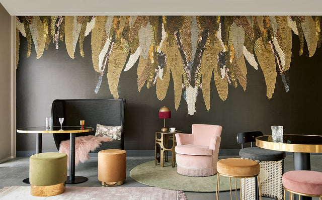 Fancy Feather Black Wall Mural with Glam Abstract Novelty Pattern - Eijffinger EJ307411