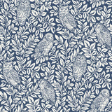 Parliament Navy Owl Wallpaper with Folky Owl and Leaf Motif - Chesapeake 3115-12412