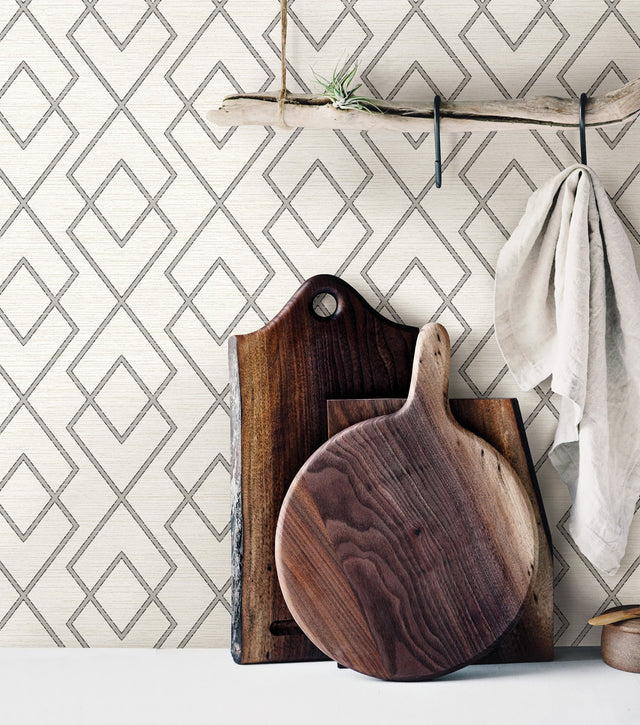 Blaze Cream Trellis Wallpaper with Distressed Geometric Pattern - Chesapeake 3115-12425