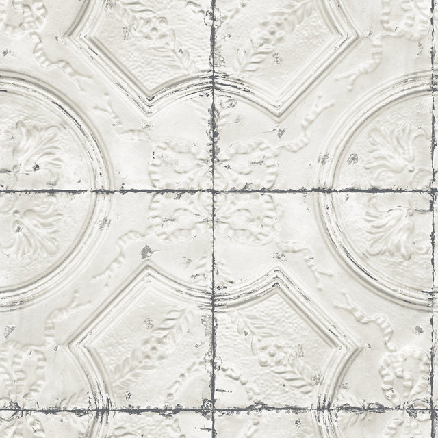 Susanna Off White Vintage Tin Tile Wallpaper with Farmhouse Tiles Motif - Chesapeake 3115-12431