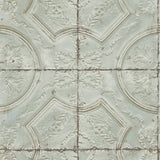 Susanna Teal Vintage Tin Tile Wallpaper with Distressed Tile Motif - Chesapeake 3115-12432