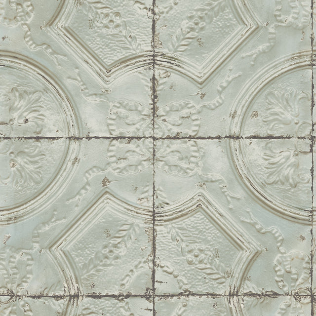 Susanna Teal Vintage Tin Tile Wallpaper with Distressed Tile Motif - Chesapeake 3115-12432