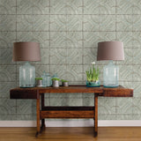 Susanna Teal Vintage Tin Tile Wallpaper with Distressed Tile Motif - Chesapeake 3115-12432