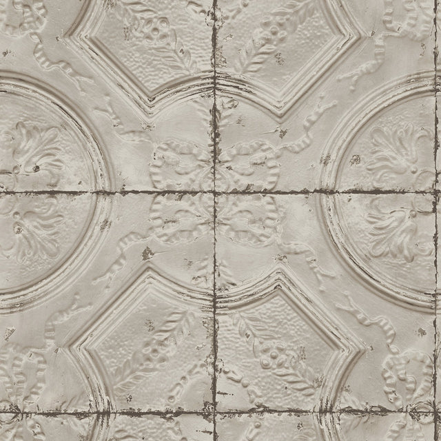 Susanna Taupe Vintage Tin Tile Wallpaper with Farmhouse Tile Motif - Chesapeake 3115-12433