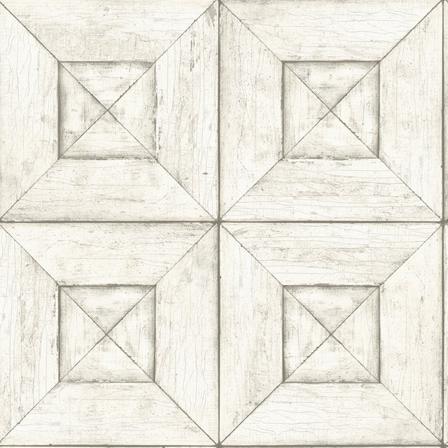 Avery Off White Wood Wallpaper with Distressed Geometric Wood Panel Motif - Chesapeake 3115-12451