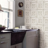 Avery Off White Wood Wallpaper with Distressed Geometric Wood Panel Motif - Chesapeake 3115-12451