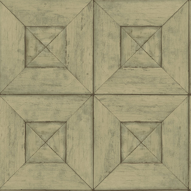 Avery Green Wood Wallpaper with Geometric Wood Panel Motif - Chesapeake 3115-12452