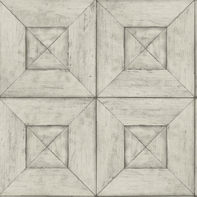 Avery Light Grey Wood Wallpaper with Farmhouse Geometric Wood Panel Motif - Chesapeake 3115-12453