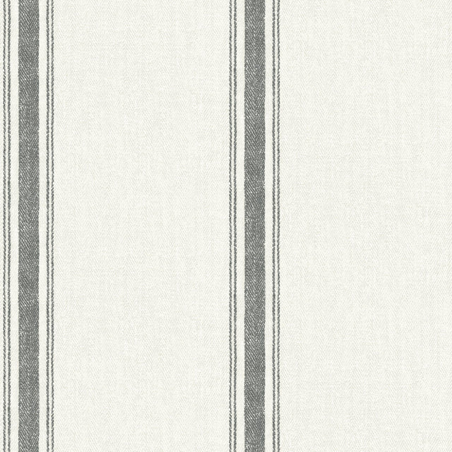 Linette Black Fabric Stripe Wallpaper with Farmhouse Fabric Texture - Chesapeake 3115-12461