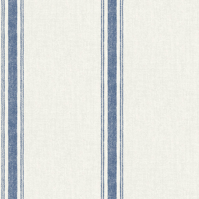Linette Blue Fabric Stripe Wallpaper with Fabric Texture Motif - Chesapeake 3115-12462