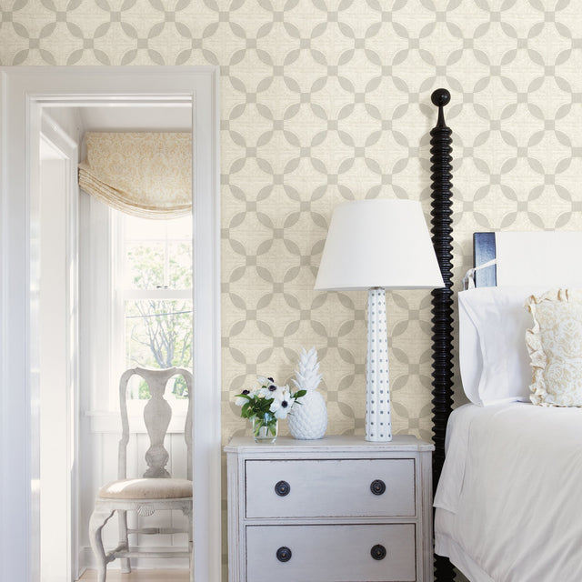 Justice Light Grey Quilt Wallpaper with Geometric Fabric Texture - Chesapeake 3115-12473