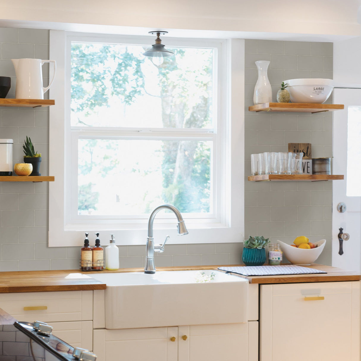 Freedom Grey Subway Tile Wallpaper with Raised Inks Farmhouse Tiles Pattern - Chesapeake 3115-12493