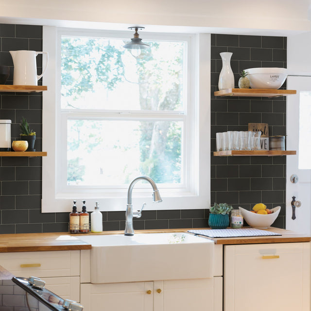 Freedom Black Subway Tile Wallpaper with Faux Tile Pattern - Chesapeake 3115-12494