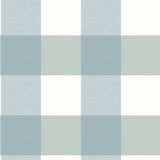 Amos Teal Gingham Wallpaper with Fabric Texture Pattern, Farmhouse Style - Brewster 3115-12535