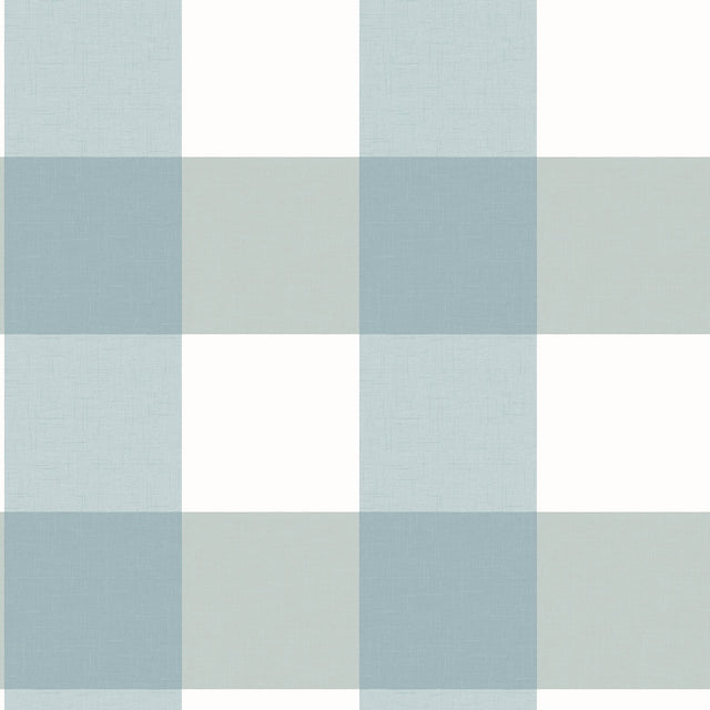 Amos Teal Gingham Wallpaper with Fabric Texture Pattern, Farmhouse Style - Brewster 3115-12535