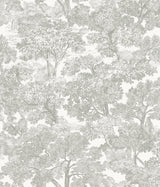 Spinney Grey Toile Wallpaper with Hand-Drawn Forest Motif, Prepasted Coated Heavyweight Paper - Chesapeake 3115-12541